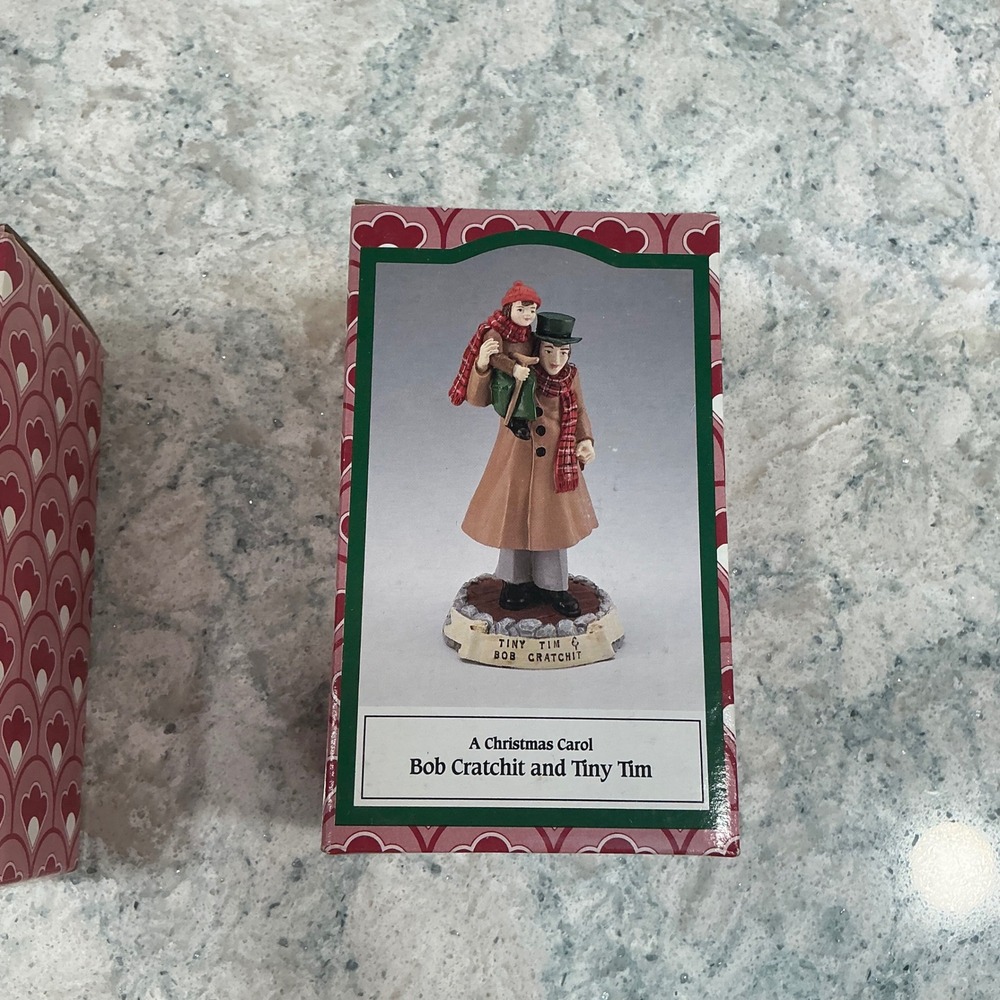 A Christmas Carol Figurine Bob Cratchit and Tiny Tim OS Tan Victorian Holiday